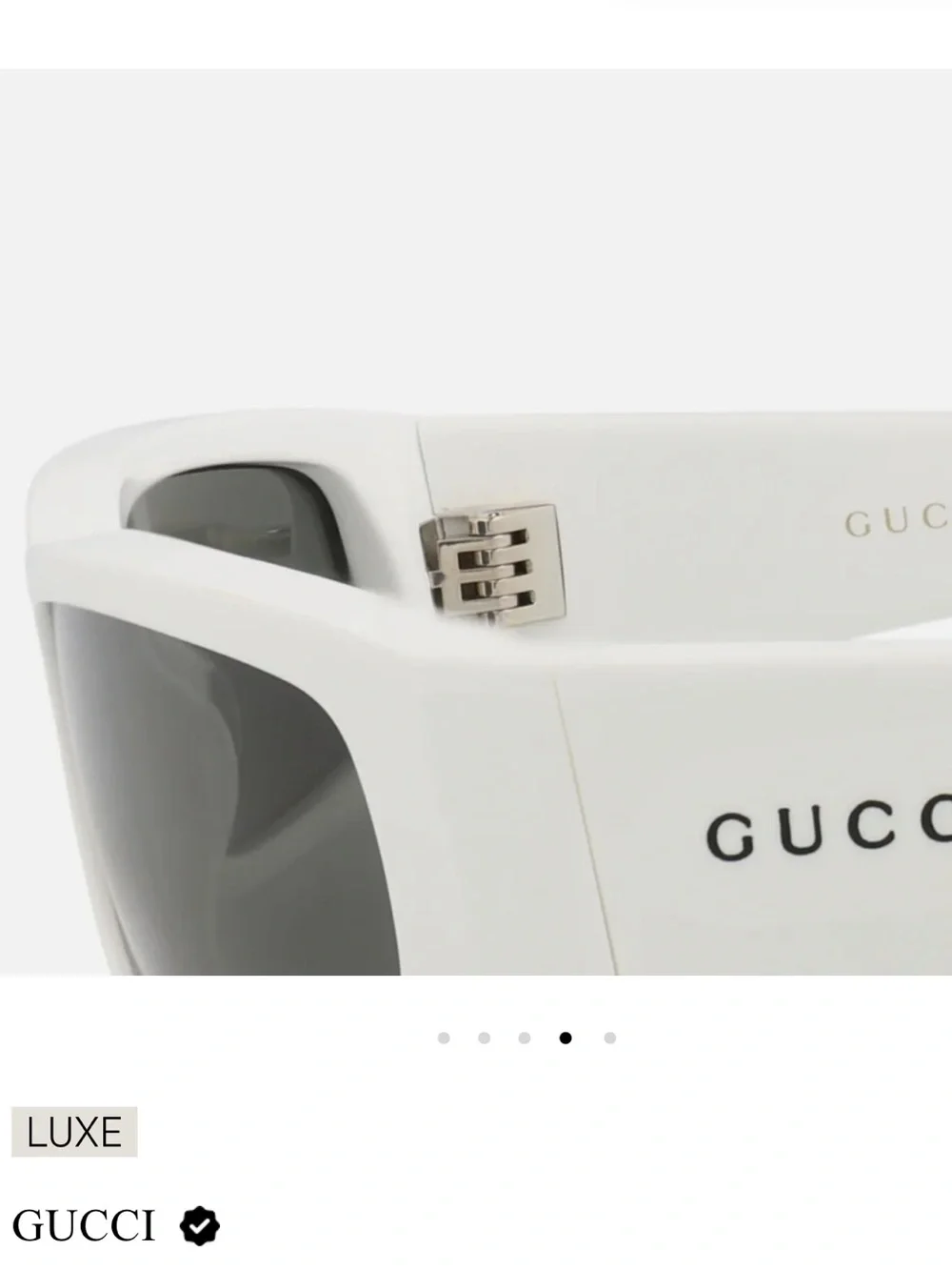 Gucci White Rectangular Sunglasses with Dark Grey Lenses